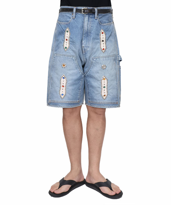 KAPITALサイケデリック デニム ショートパンツ BONE スタッズ KAPITAL キャピタル 14オンスデニム 5Pショートパンツ(スタッズ